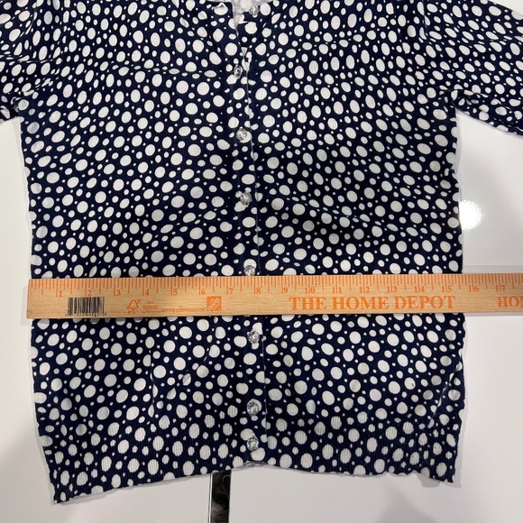 Blue White Polka Dot 3/4 Sleeve Stretchy Cotton Knit Top - Picture 5 of 8
